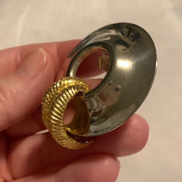 Vintage Large Silver And Gold Tone Geometric Statement Clip On Earrings - Picture 6 of 9